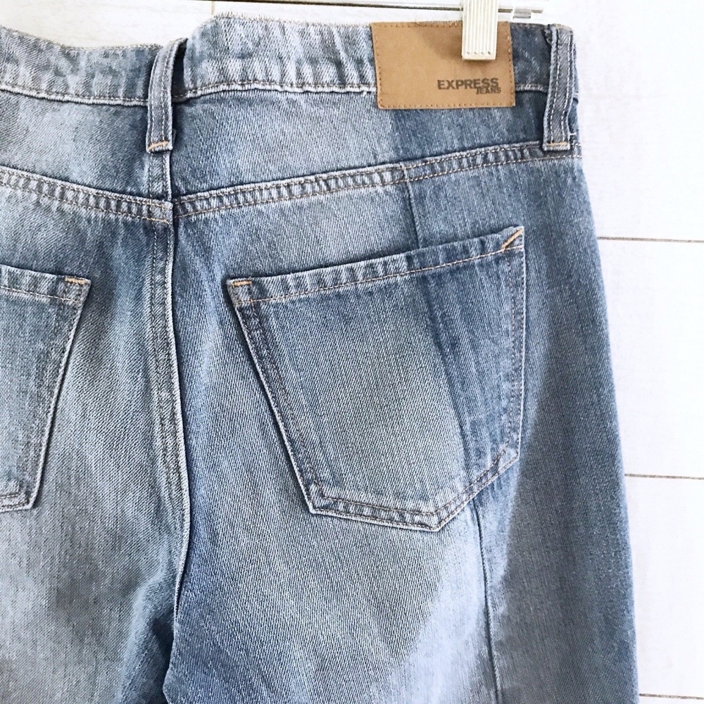 Express Blue Two Tone Raw Denim Girlfriend Jeans - Picture 8 of 8